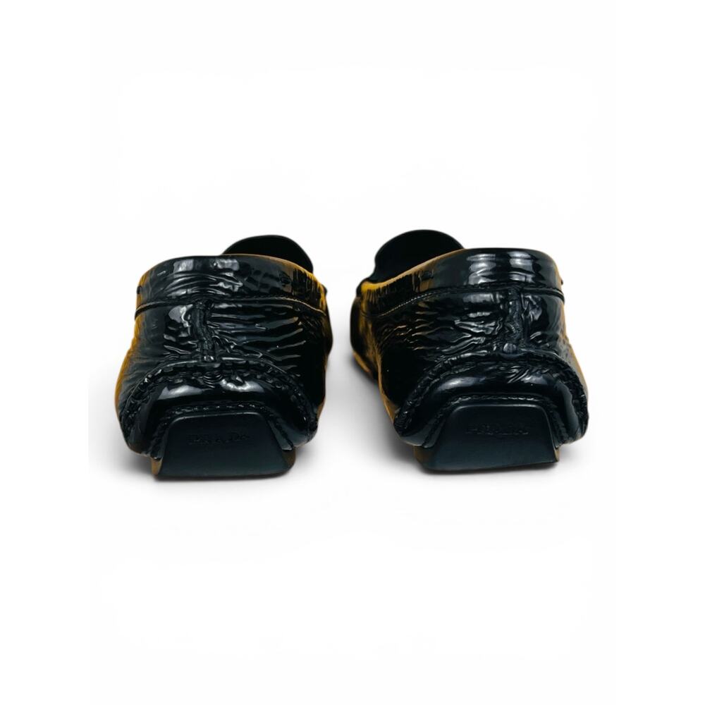 Prada Black Naplak Patent Leather Driving Loafers Logo Tab EU 38.5 - Picture 3 of 9